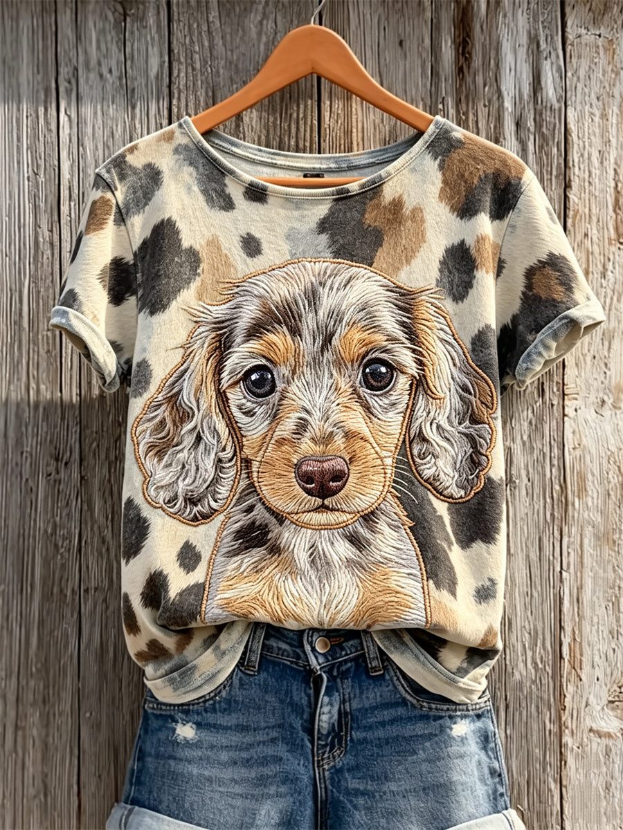 Women's Unique Dachshund Dog & Dog Coat Pattern Print short-sleeved T-shirt