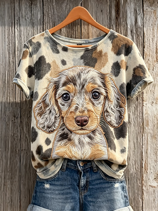 Women's Unique Dachshund Dog & Dog Coat Pattern Print short-sleeved T-shirt