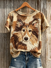 Women's Shetland Sheepdog & Dog Coat Pattern Print short-sleeved T-shirt