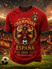 Men's We Are The Champions 2026 Print Celebrate España Champions Gift For Football Fans Casual Tee