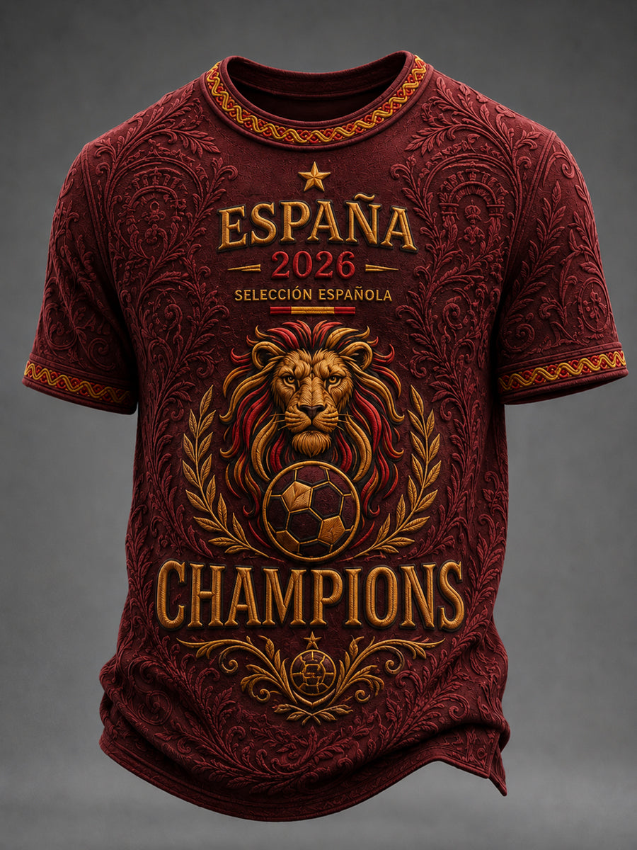 Men's España Champions Gift For Football Fans Print Casual Short Sleeve T-shirt