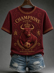 Women's España Champions Gift For Football Fans Print Casual Short Sleeve T-shirt