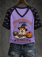 Women's Spooky Bakery Print V-neck T-shirt
