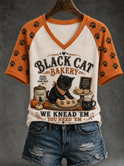Women's Spooky Bakery Print V-neck T-shirt
