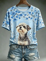 Women's Dog Oil Painting Style Printed Casual T-shirt