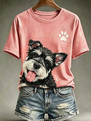 Women's Dog Oil Painting Style Printed Casual T-shirt