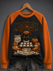 Women's Spooky Black Cat Bakery Print Sweatshirt