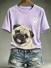 Women's Dog Oil Painting Style Printed Casual T-shirt