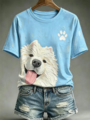 Women's Dog Oil Painting Style Printed Casual T-shirt