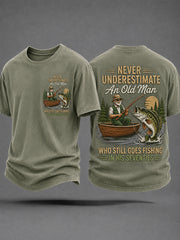 Men's Funny Old Fishing Fisherman Never Underestimate An Old Man Fishing In His Seventies Print Casual Tee