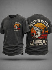 Men's Funny Fishing Master Baiter I Jerk It Print Casual Tee