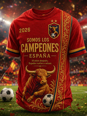 Men's We Are The Champions 2026 Print Celebrate España Champions Gift For Football Fans Casual Tee