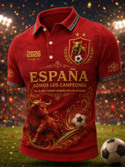 Men's We Are The Champions 2026 Print Celebrate España Champions Gift For Football Fans Casual Polo Shirt