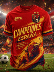 Men's We Are The Champions 2026 Print Celebrate España Champions Gift For Football Fans Casual Tee