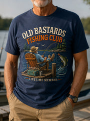 Men's Funny Old Bastards Fishing Club Lifetime Member Print Casual Tee