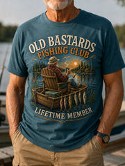 Men's Funny Old Bastards Fishing Club Lifetime Member Print Casual Tee