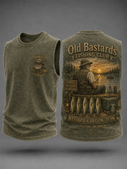 Men's Funny Old Bastards Fishing Club Lifetime Member Print Casual Tank Top