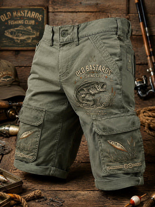Men's Funny Old Bastards Fishing Club Lifetime Member Print Casual Cargo Shorts