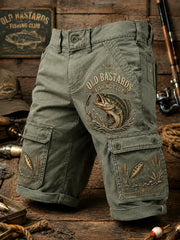 Men's Funny Old Bastards Fishing Club Lifetime Member Print Casual Cargo Shorts