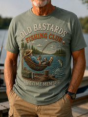 Men's Funny Old Bastards Fishing Club Lifetime Member Print Casual Tee
