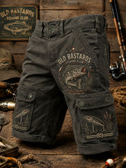 Men's Funny Old Bastards Fishing Club Lifetime Member Print Casual Cargo Shorts