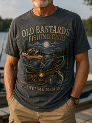 Men's Funny Old Bastards Fishing Club Lifetime Member Print Casual Tee
