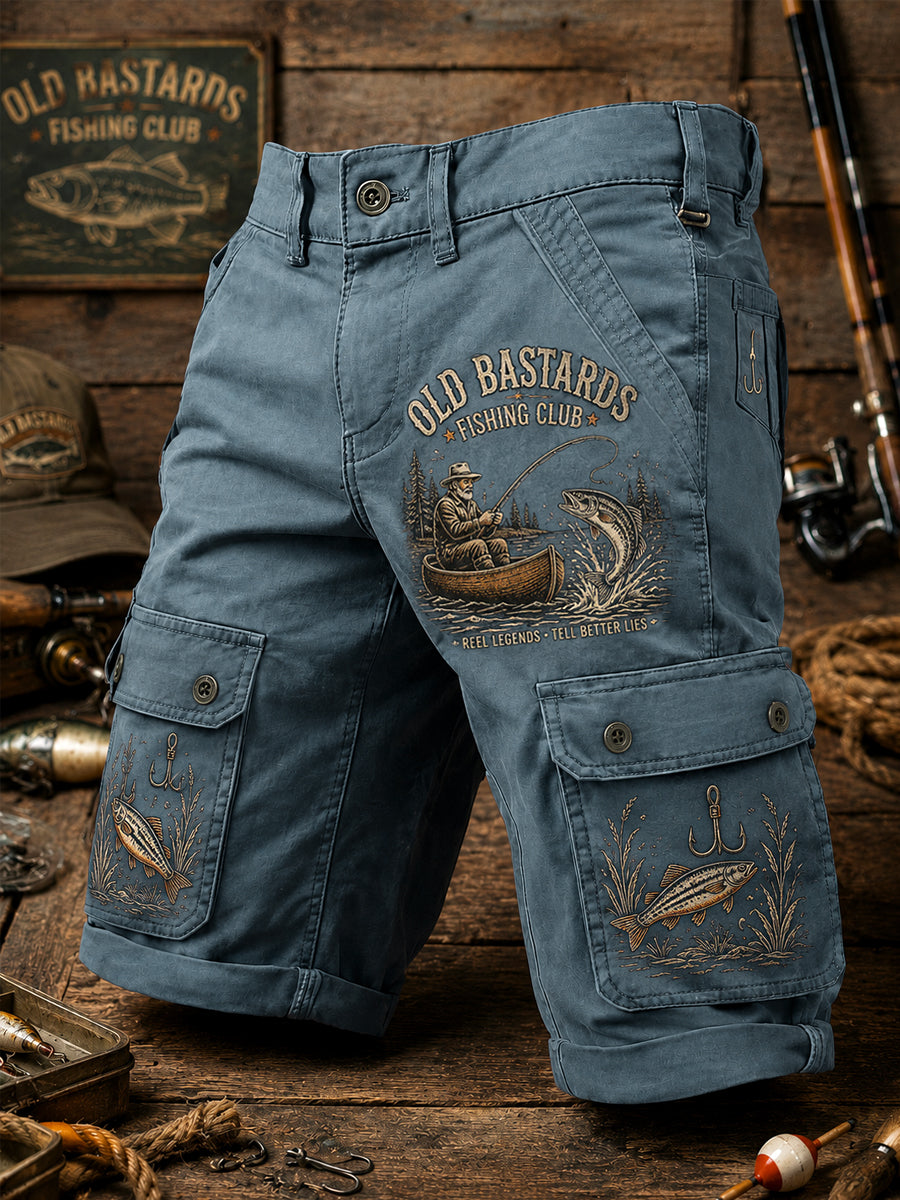 Men's Funny Old Bastards Fishing Club Lifetime Member Print Casual Cargo Shorts