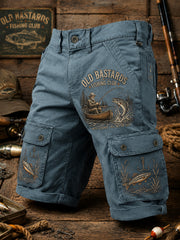 Men's Funny Old Bastards Fishing Club Lifetime Member Print Casual Cargo Shorts