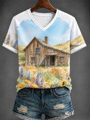 Women's Rural America Printed V-neck T-shirt