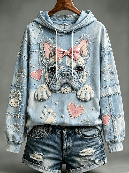 Women's Pink Bow French Bulldog Hoodie