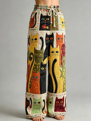 Women's Animal Cat Art Print Trousers
