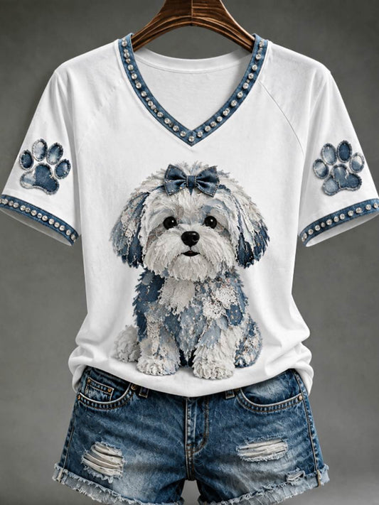Women's V-neck off-shoulder short-sleeved T-shirt