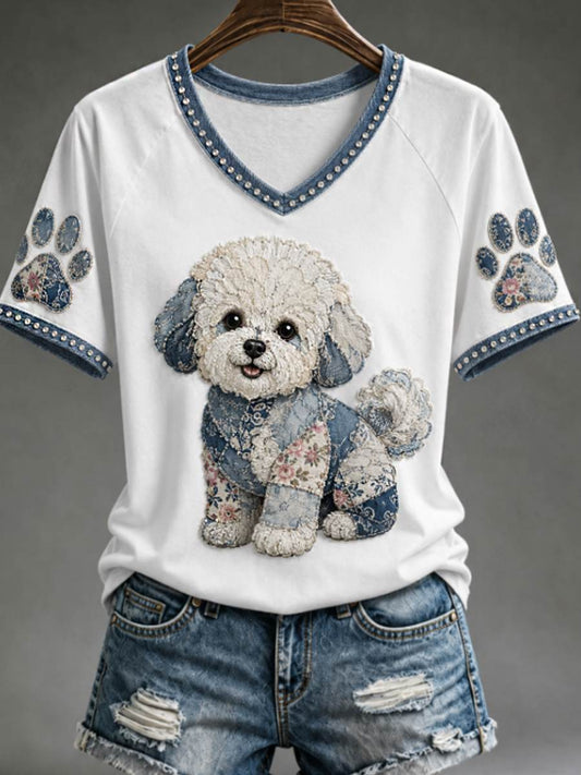 Women's V-neck off-shoulder short-sleeved T-shirt