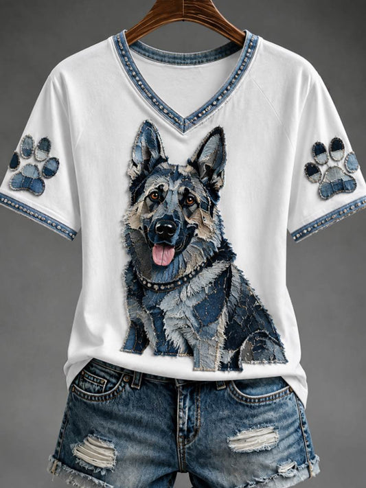 Women's V-neck off-shoulder short-sleeved T-shirt