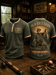 Men's Funny Old Bastards Fishing Club Lifetime Member Print Casual Waffle Tee