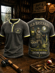 Men's Funny Old Bastards Fishing Club Lifetime Member Print Casual Waffle Tee