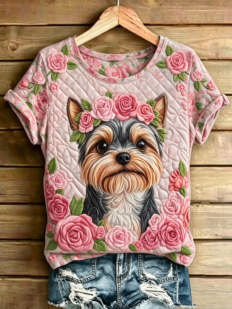 Women's Adorable Dog Printed Vintage Fashion Loose Short Sleeve T-Shirt