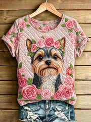 Women's Adorable Dog Printed Vintage Fashion Loose Short Sleeve T-Shirt