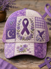Unisex Patchwork Purple Floral & Hummingbird Print Alzheimer's Awareness Support Hat