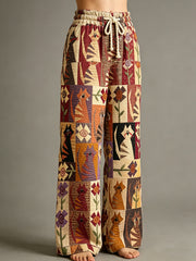 Women's Geometric Group Cat Art Print Drawstring Trousers