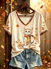 Women's autumn theme pattern printed casual short-sleeve T-shirt