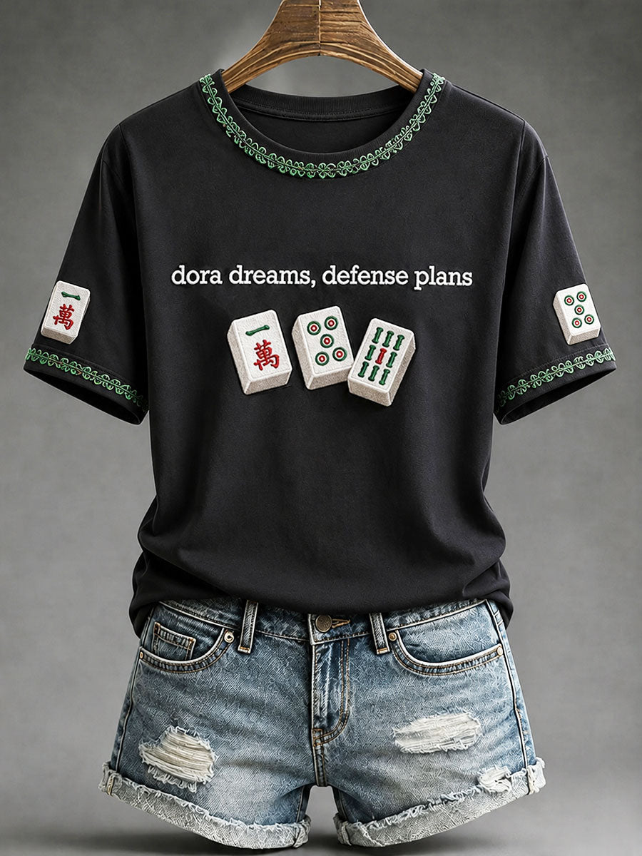 Women's"Dora Dreams,Defense Plans" Mahjong Casual T-shirt
