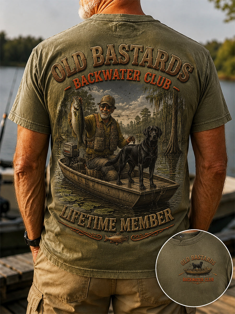 Men's Funny Old Bastards Fishing Club Lifetime Member Print Short Sleeve T-shirt