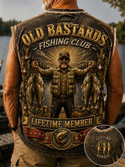 Men's Funny Old Bastards Fishing Club Lifetime Member Print Casual Tank Top