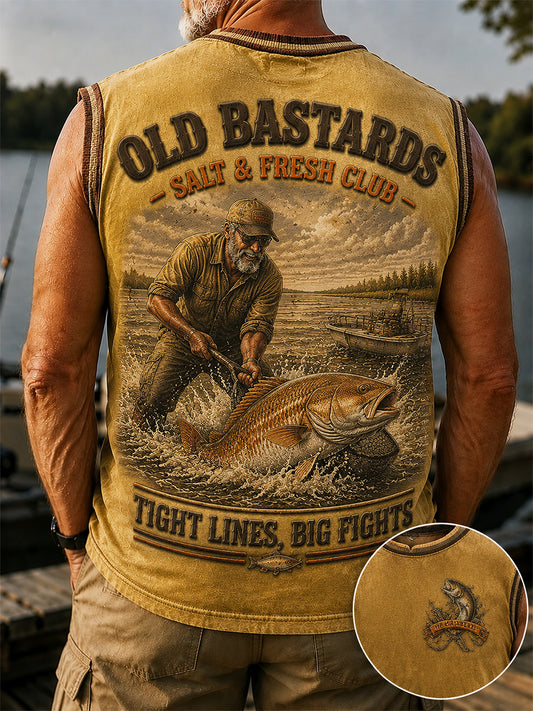 Men's Funny Old Bastards Fishing Club Lifetime Member Print Casual Tank Top