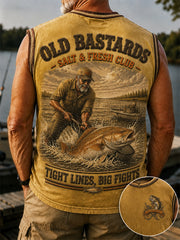 Men's Funny Old Bastards Fishing Club Lifetime Member Print Casual Tank Top