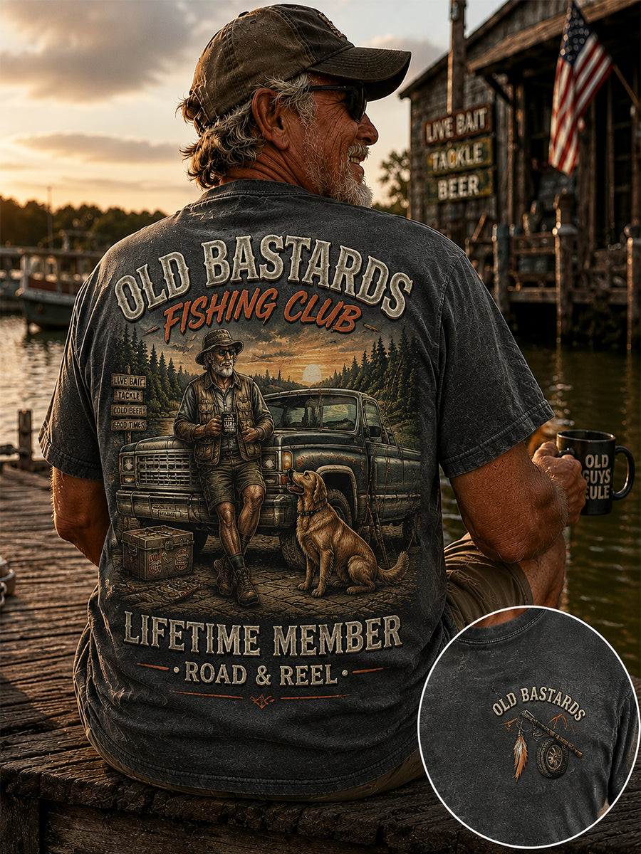 Men's Funny Old Bastards Fishing Club Lifetime Member Print Short Sleeve T-shirt