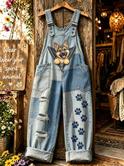 Women's Animal Dog Zippers Art Printed Strap Pants