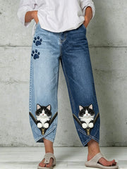 Women's Animal Zippers Art Print Trousers