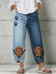 Women's Animal Zippers Art Print Trousers